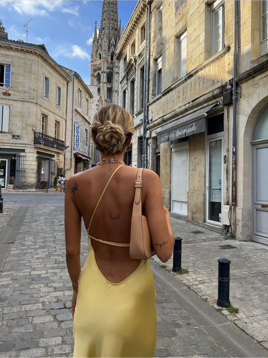 Mia's French Style Yellow Holiday Satin Dress